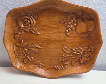 Vintage Multi Producrs Inc Syroco Faux Wood '4 Seasons' Serving Tray Resin