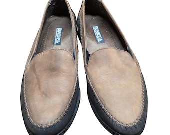 Vintage 80s Generra Collection Mens 13M 2 Tone Leather Loafers Moc Toe Tan G1094