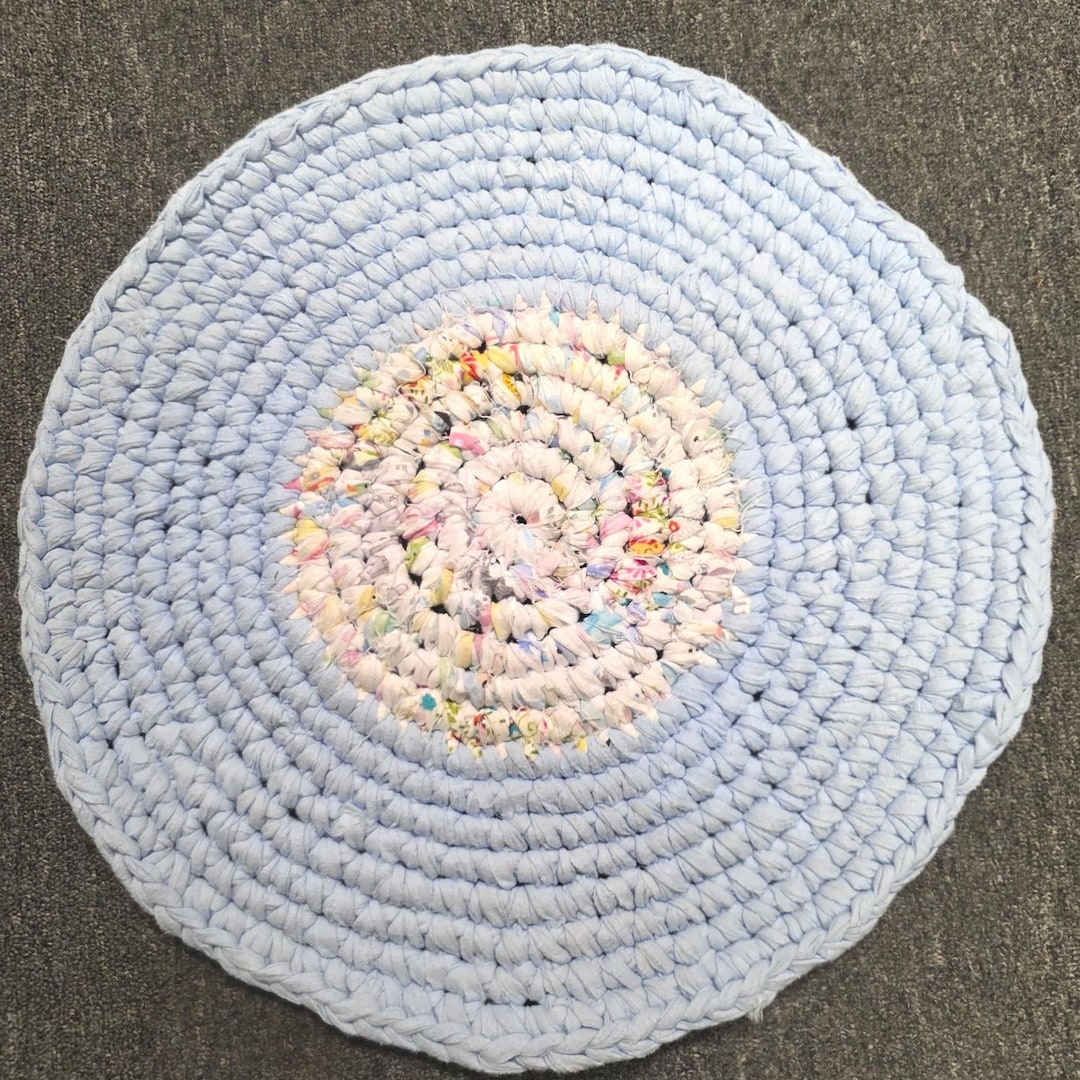 Round Rag Small Handmade Small Round Rag Rug Light Blue Floral Multi Color Spiral 21.25 ...