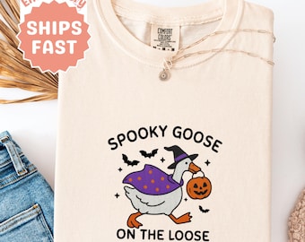 Camisa de ganso bordada Colores cómodos Camisa de ganso espeluznante de cuello redondo de Halloween Camisa de Halloween Camisa de ganso tonto Temporada espeluznante Camisa de ganso retro