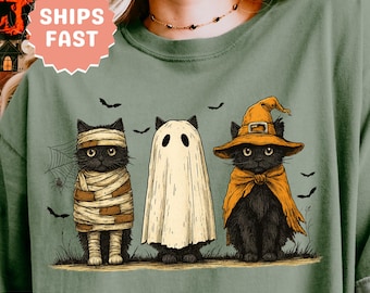 Halloween Cat Shirt Comfort Colors Black Cat Shirt Funny Cat Halloween Shirt Vintage Halloween Fall Shirt Spooky Season Shirt Cat Lover Gift