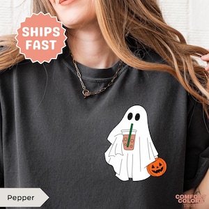Ghost Coffee Comfort Colors Shirt Halloween Coffee Lovers Cute Halloween Ghost Tshirt Ghost Iced Coffee Graphic Tee Cute Ghost Shirt