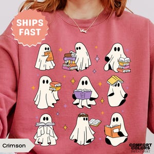 Comfort Colors Ghost Reading Books Sweatshirt Book Lover Halloween Gift Bookish Gift Vintage Halloween Sweatshirt Teacher Gift Cute Ghost