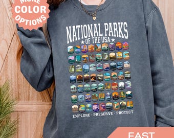 National Parks-sweater Comfort kleuren campingsweater met ronde hals Trendy damessweater vintage wandeltrui Glacier National Park