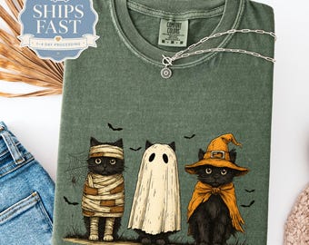 Halloween Cat Shirt Comfort Colors Black Cat Shirt Funny Cat Halloween Shirt Vintage Halloween Fall Shirt Spooky Season Shirt Cat Lover Gift