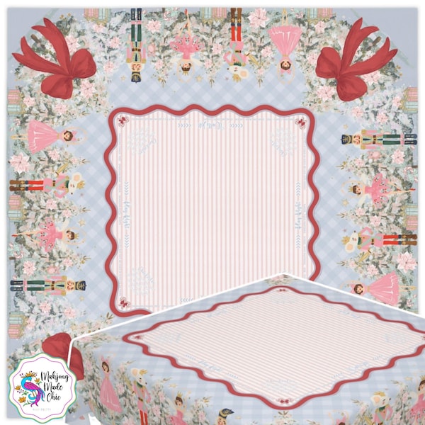 Blue Christmas Mahjong Tablecloth With Instructions, Nutcracker Coquette Bow Charleston Rules Table Cover, Mahj Directions, Mah Jongg Decor