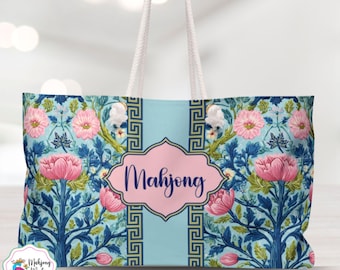 Borsa da Mahjong, borsa da viaggio con motivo boho rosa e blu, borse da Mahjong alla moda, borsa accessori per Mahjong, regalo per Mahjong, regali per Mahjong