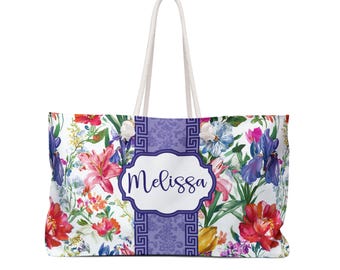 Floral Mahjong Tote Bag, Watercolor Flowers Weekender Bag for Tiles, Mats & Accessories, Mahjong Players Gift, Mah Jongg Bag