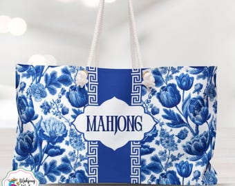 Mahjong Tasche, blau weiße Toile Chinoiserie Muster Reisetasche, trendige Mahjong Taschen, Mahjong Zubehörtasche, Mahj Geschenk, Mahjong Geschenke