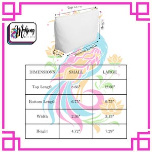 May include: A white cosmetic bag with a zipper closure. The small bag measures 8.66 inches top length, 6.75 inches bottom length, 2.36 inches width, and 4.72 inches height. The large bag measures 12.60 inches top length, 9.75 inches bottom length, 3.15 inches width, and 7.28 inches height.