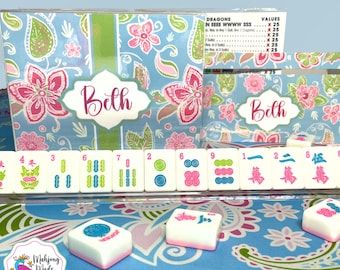 Designer Mahjong Card Protector & Matching Line Finder | Personalized Card Cover Set | Custom Name Mahjong Accessory Gift for Players Reader