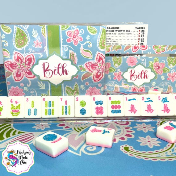 Designer Mahjong Card Protector & Matching Line Finder | Personalized Card Cover Set | Custom Name Mahjong Accessory Gift for Players Reader