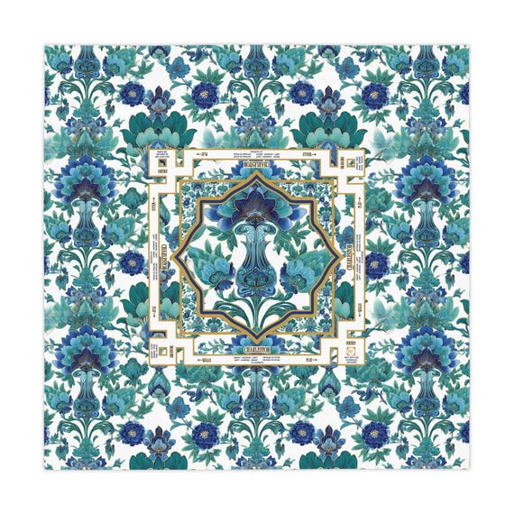 Imperial Keepsake Blue Mahjong Tablecloth | Mahjong Rules Directions Design | Mahjong Instructions Table Cloth Decor | Mahjongg Charleston
