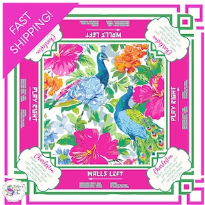 Mahjong Mat,  Neoprene Peacock Mat, Green Floral Mahj Décor, Mah Jongg Table Mat, Mahjong Love, Mahjong Accessories Gifts Tablecloth Cover