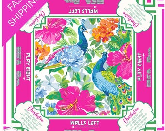 Mahjong Mat,  Neoprene Peacock Mat, Green Floral Mahj Décor, Mah Jongg Table Mat, Mahjong Love, Mahjong Accessories Gifts Tablecloth Cover