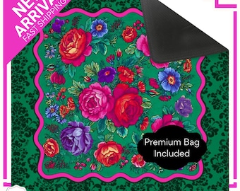 Green Mahjong Mat,  Floral Neoprene Mahjongg Cover, Décor, Mah Jongg Table Mat, Mahjong Accessories Gifts Table Cover Emerald Bliss
