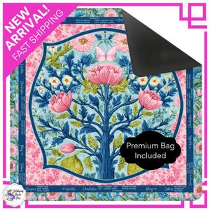 Blue Pink Mahjong Mat with Instructions,  Directions Neoprene Mahjongg Cover, Décor, Mah Jongg Mahj Accessories Gifts Decor Garden Majesty