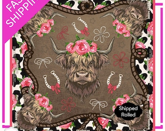 Western Mahjong Mat with Instructions,  Highland Cow Mahjongg Mat with Directions, Décor, Mah Jongg Table Mat, Mahjong Accessories Gifts