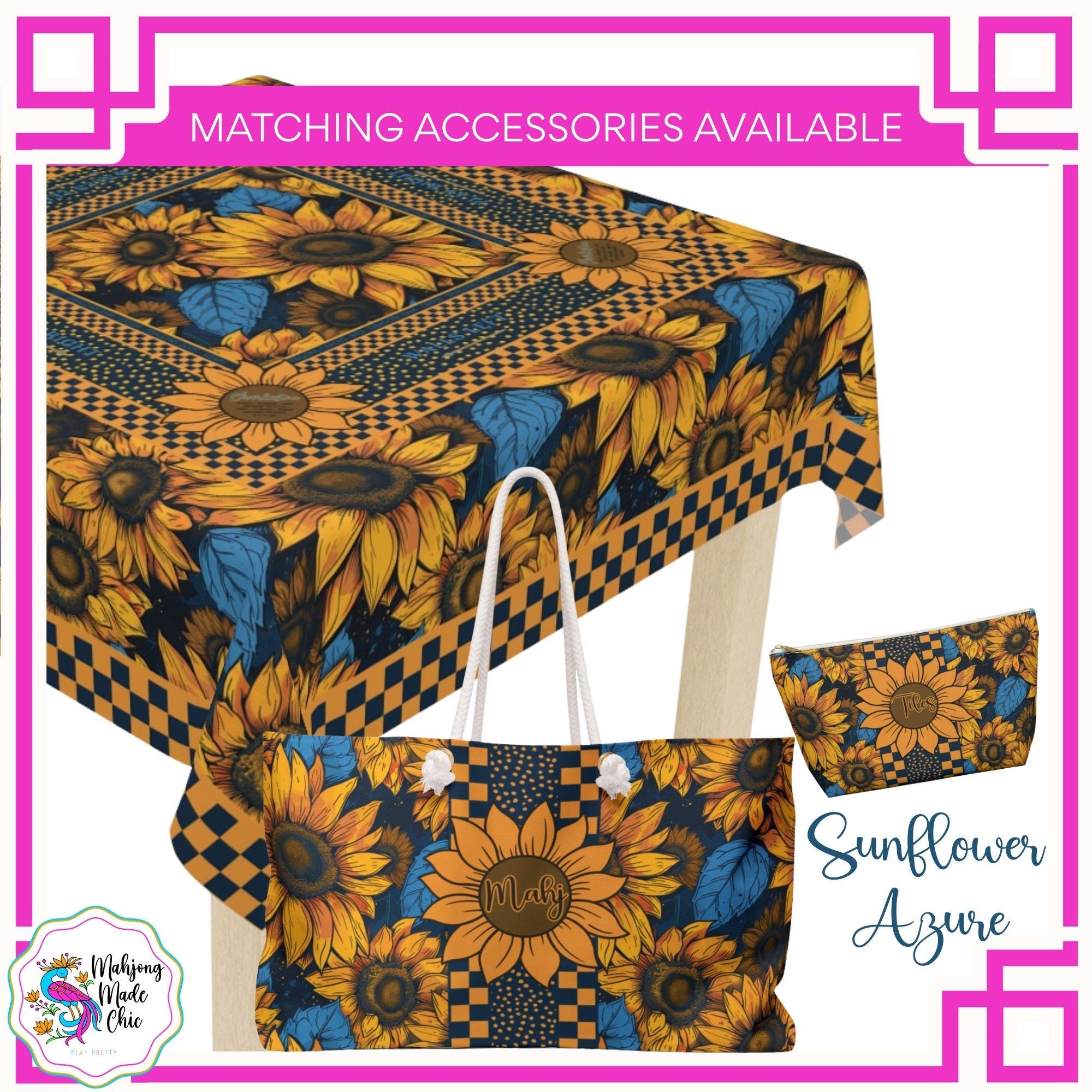 Sunflower Azure Mahjong Tablecloth With Instructions  display picture 1