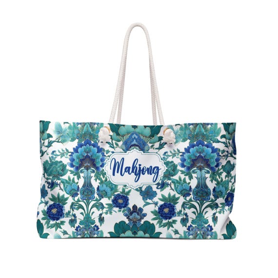 Mahjong Bag, Asian Floral Pattern Travel Tote Bag, Trendy Weekend Overnight Duffel, Mahjong Accessory Bag, Mahj Gift, Mahjong Bags