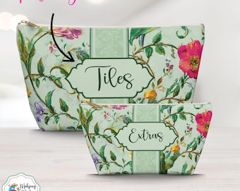 Heirloom Meadow Floral Mahjong Tile Bag Accessory Pouch, Green Mah Jongg Tile Bag