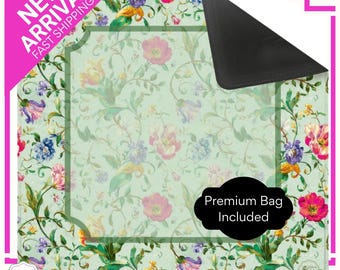 Green Mahjong Mat,  Vintage Floral Neoprene Mahjongg Cover, Décor, Mah Jongg Table Mat, Mahjong Accessories Gifts Table Cover