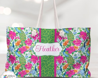 Borsa da Mahjong personalizzata, borsa da viaggio con motivo floreale e pavone, borsa alla moda per il weekend, accessori per Mahjong, regalo per Mahjong, borse per Mahjong
