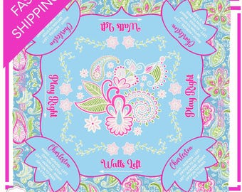 Mahjong Mat,  Neoprene Blue Pink Boho Floral Game Mat Décor, Mah Jongg Table Mat, Mahjong Love, Mahjong Accessories Gifts Tablecloth Cover