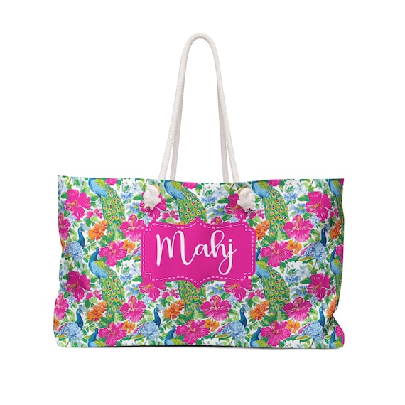Mahjong Bag, Peacock Floral Pattern Travel Tote Bag, Trendy Weekend Overnight Duffel, Mahjong Accessory Bag, Mahj Gift, Mahjong Bags