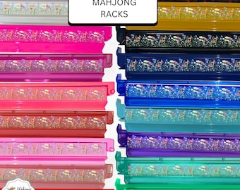 Mahjong Racks, Designer Acrylic Mah Jongg Racks with Pushers – Wildflower Design – Set of 4 Decorative Mahjong Racks