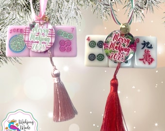 Mahjong Christmas Ornament, Mahjongg Tile Ornament, Merry Mahjong 2025, Mahjongg Love, Mahj Prize Pink Red Tile Gift, American Mahjong