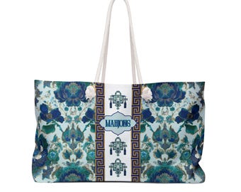 Mahjong Bag, Chinese Floral Pattern Travel Tote Bag, Trendy Weekend Overnight Duffel, Mahjong Accessory Bag, Mahj Gift, Mahjong Bags