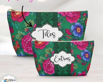 Green Mahjong Bag, Vintage Floral Mahjong Tile Accessory Pouch, Mahjong Tile Bag, Mahj Dice Bag, Matching Mahjongg Accessories, Mahjong Gift