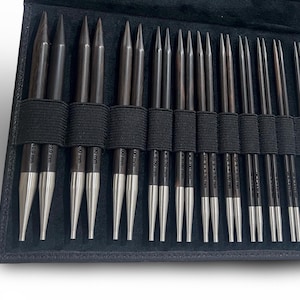 Ebony Wood Interchangeable Knitting Needle Kit Ultra-Smooth Matte Finish, Seamless Join – Strong, 11 pairs of knitting needles included