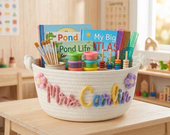 Personalized Teacher Appreciation Gift, Custom Name Rope Basket, Storage Basket, Classroom Decor, Thank You Gift, End of Year Gift