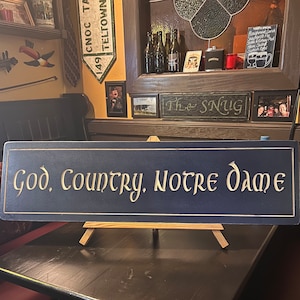 God, Country, Notre Dame wood  carved / hand painted sign ( distressed Finish) 10”x 36”  FREE SHIPPING