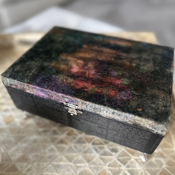 Floral/Newsprint Upcycled Cigar Box with Leather Interior