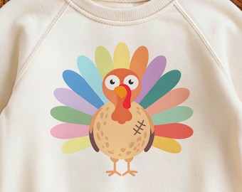 Colorful Turkey Sweatshirt, Toddler Thanksgiving Outfit, Thanksgiving Turkey T Shirt, Infant Baby Clothes, Colorful Turkey Bodysuit