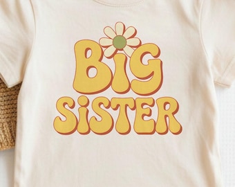 Big Sister Shirt, Daisy Boho New Big Sister Gift, Toddler Tee, Baby Announcement Tshirt, Retro Big Sis Flower Tee