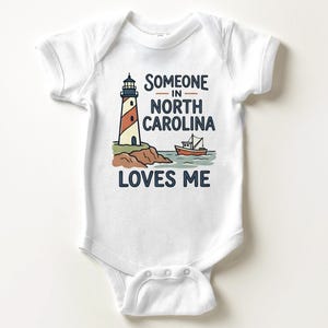 Someone In North Carolina Loves Me Baby Onesie® - Cute NC Lighthouse Bodysuit image 6
