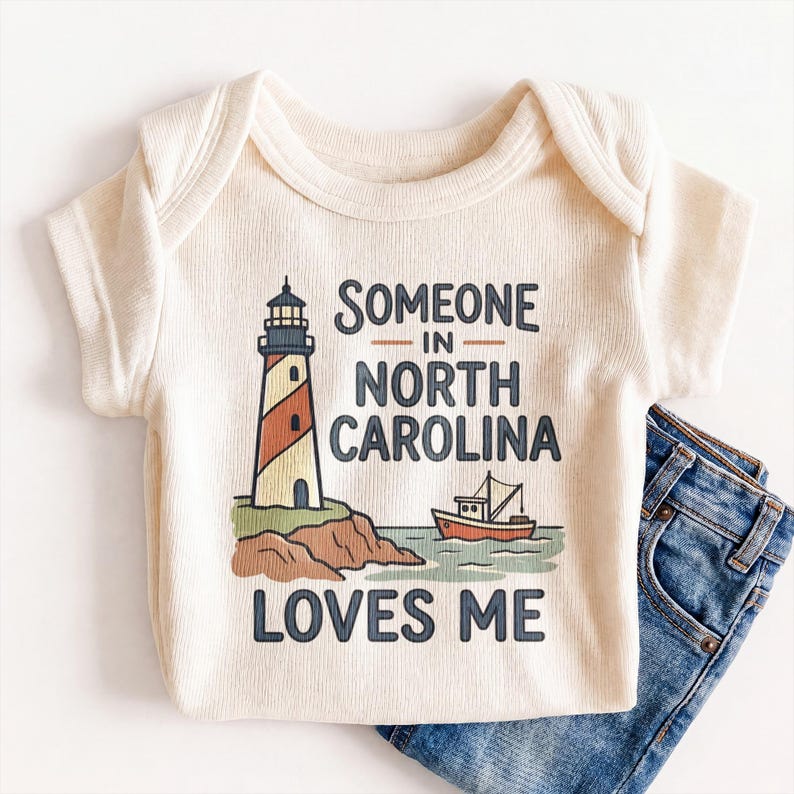 Someone In North Carolina Loves Me Baby Onesie® - Cute NC Lighthouse Bodysuit image 1