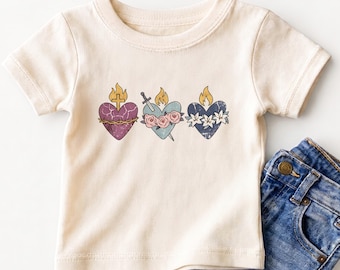 Holy Family Three Hearts Kids Shirt - Catholic Religious Toddler Tee