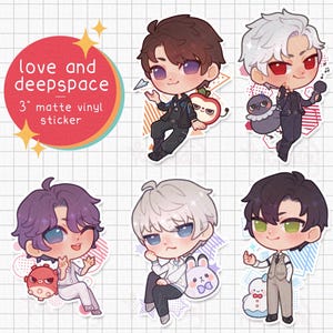 LADS Love and Deepspace - Caleb, Sylus, Rafayel, Zayne, Xavier - Cute Chibi Vinyl Original Fanart Stickers - Kawaii Otome Game Merch Gift