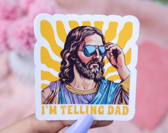 Funny Jesus Sticker – I'm Telling Dad, Christian Humor