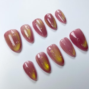 Market Grapes - Almond Nails, Handmade Press On Nails, Cat Eye Nails, Gel Nails, 3D Nails, Handpainted Fake Nails