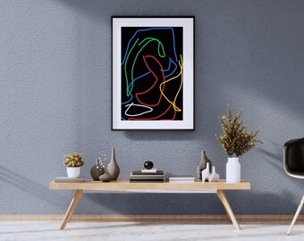 Free – Abstract Line Art in Neon on Black | Modern Colorful Wall Print