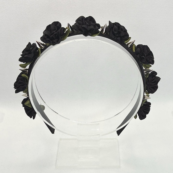 Black Flower Headband With Silver Spikes – A Rebel Accessory  display picture 1