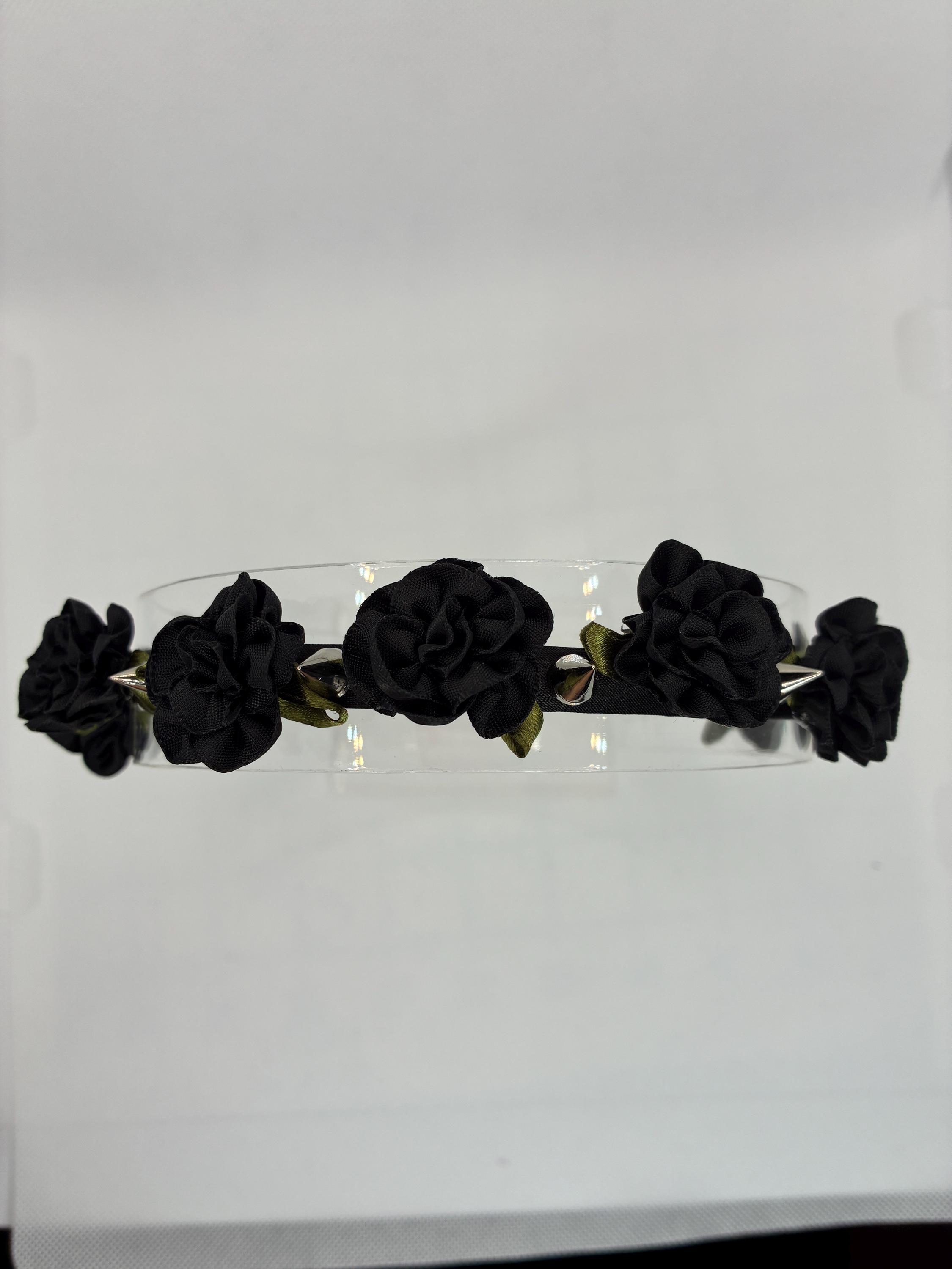 Black Flower Headband With Silver Spikes – A Rebel Accessory  display picture 2
