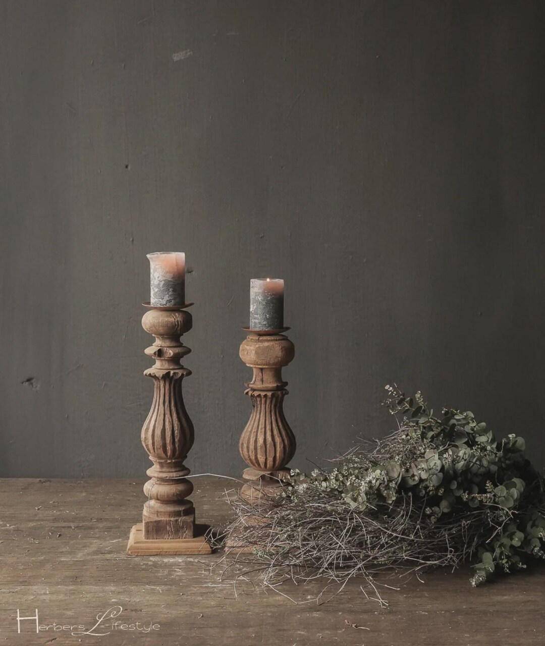Antique 19th Century Treen Turned Wood Candlestick Holders – Set of 2 ...