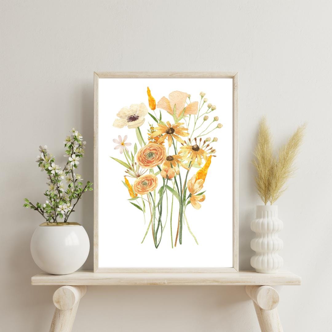 Autumn Wildflower Watercolor Print – Rustic Floral Wall Art – Boho Fall ...